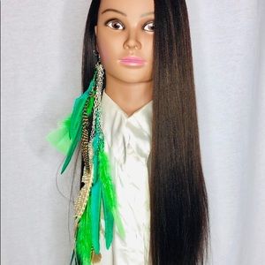 Green Single Long Feather Earring Hair Jewelry